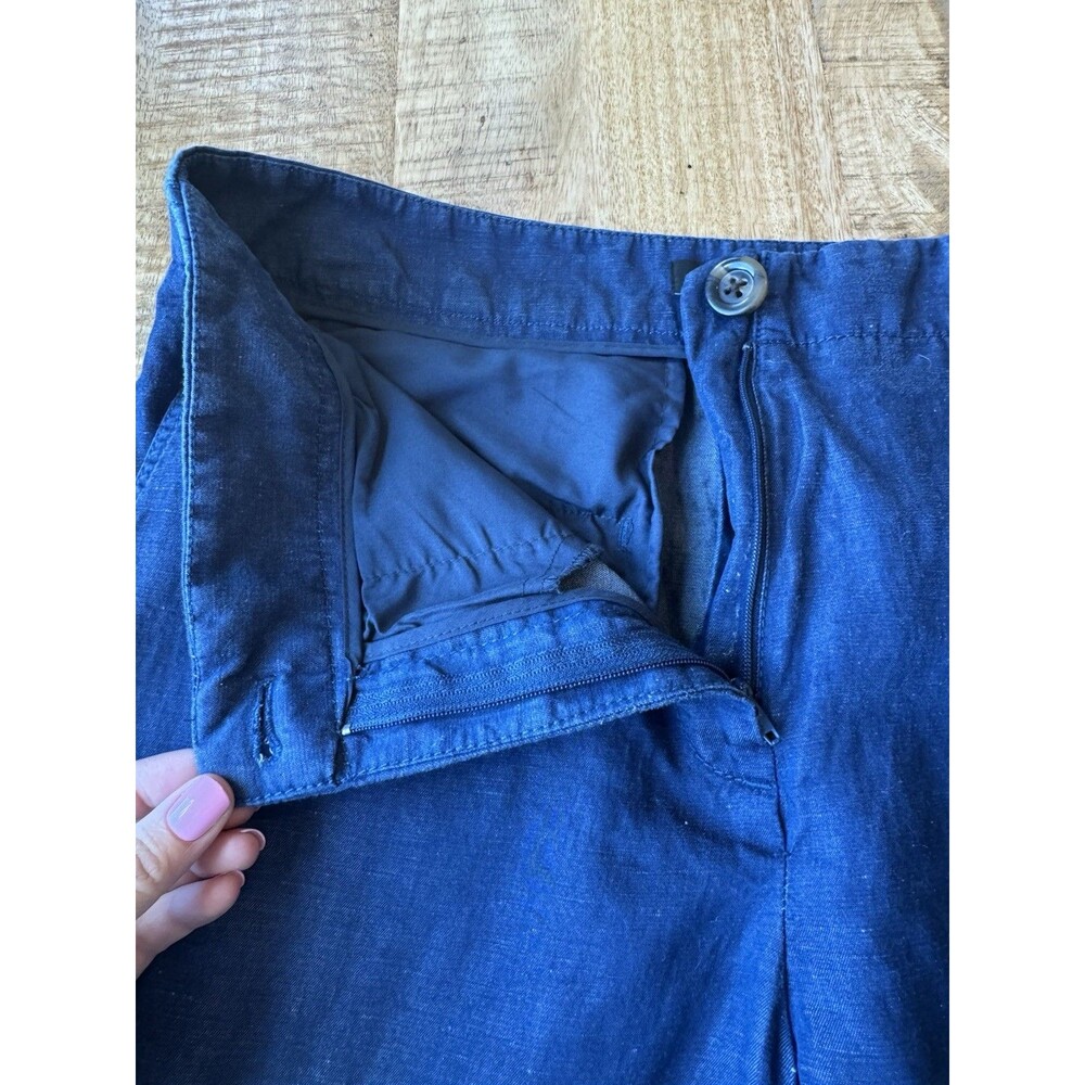 Ann Taylor Women's Blue Chambray Linen Crop Pants High Rise Pockets 12 Petite - Picture 6 of 13